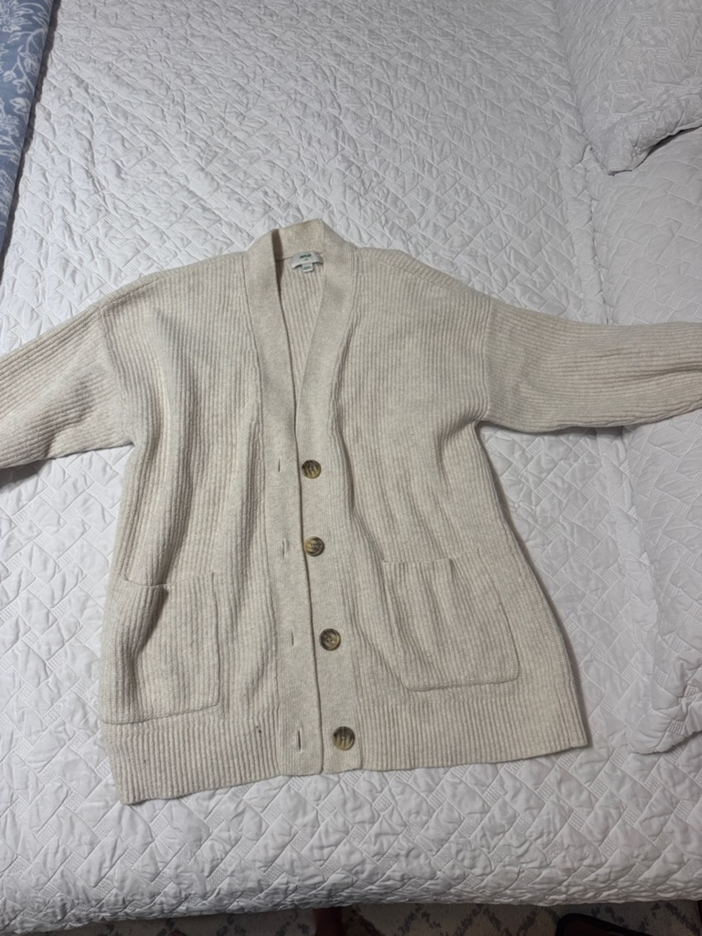aerie Cream Ribbed Button Cardigan